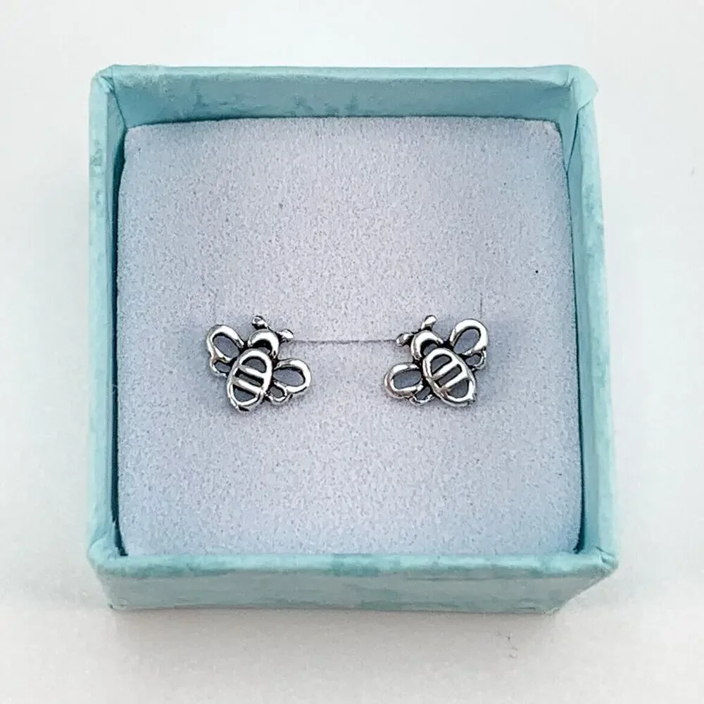 antiqued sterling silver bumble bees girls stud push back earrings gift for her